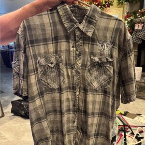 Affliction Men's Gray Plaid Button-Up Shirt